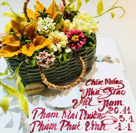Bánh Kem Bơ Pháp Sinh Nhật Hình Giỏ Hoa Size 20cm
